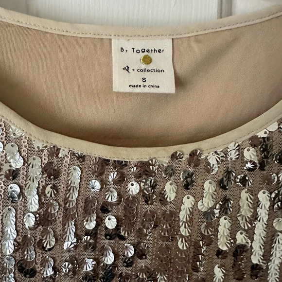 Silver Sequin Crop Top Crew Neck T-shirt - Picture 3 of 6